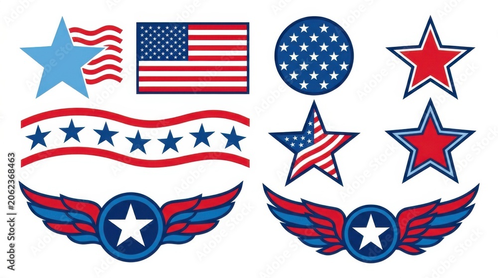 Obraz premium USA Flag Stars Stripes Wings Patriotic Elements Collection
