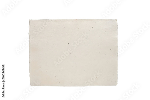 Square sheet of off-white handmade paper with rough deckled edges and a visible fibrous texture isolated on a transparent background