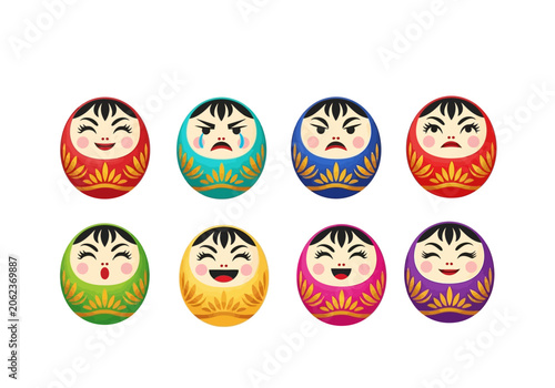 Foto Colorful Character Icons Set Representing Diverse Human Emotions and Facial Expr