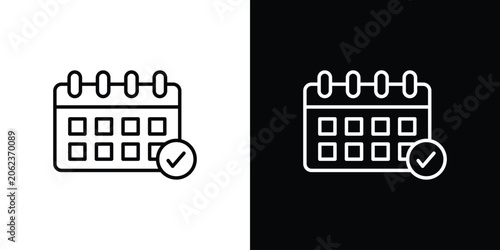 Fotografía Calendar check icon outline stroke in black.