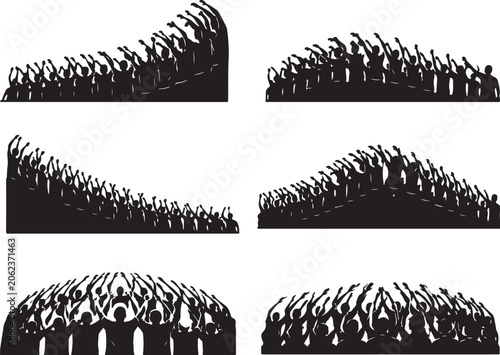 Football Supporters Creating Human Wave Silhouette Bundle Minimalist Crowd Vector Illustration