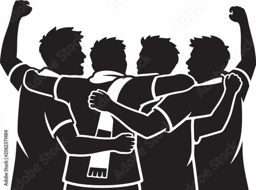 Football Supporters Hugging Victory Silhouette Bundle Minimalist Vector