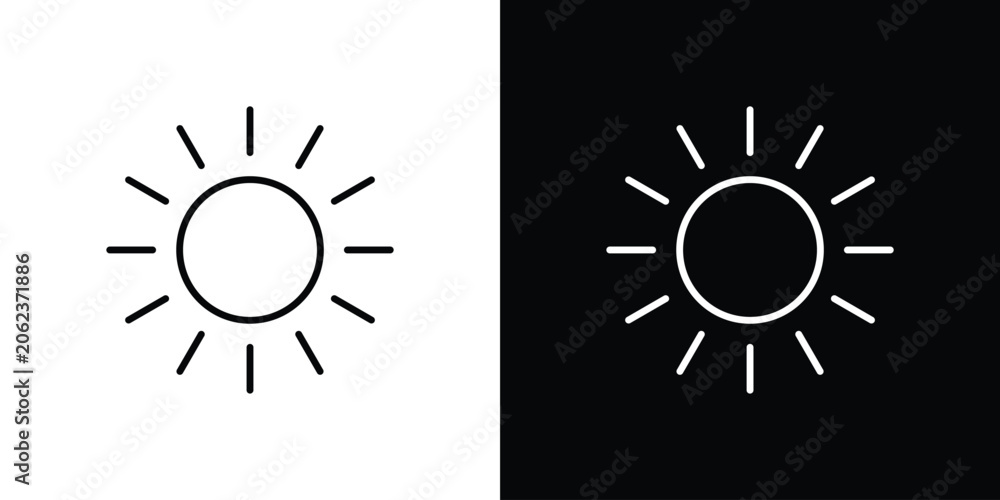 Fototapeta premium Sun icon outline stroke in black.