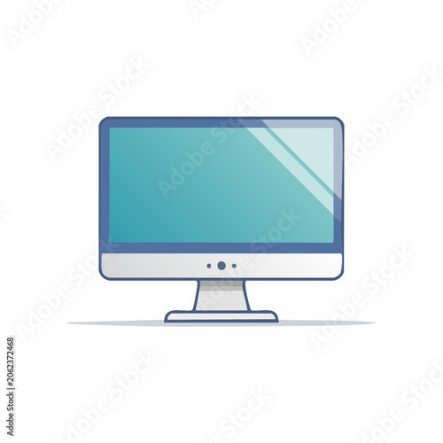 Blue computer monitor on white background