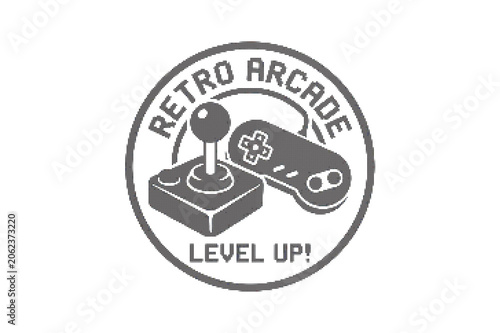 Retro arcade sticker with joystick and game controller graphics
