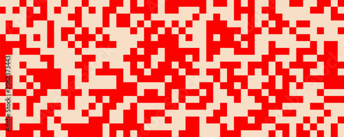 Abstract red pixel mosaic particles moving on black background, seamless loop. Animation. Dynamic animated vintage background with blinking squares.
