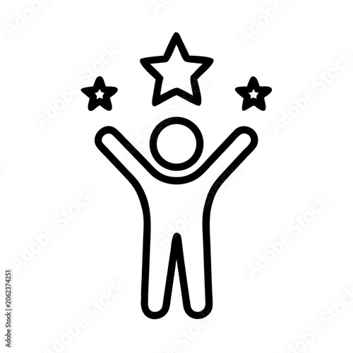 Принти на полотні Happy person celebrating success with stars above arms raised winning victory ac