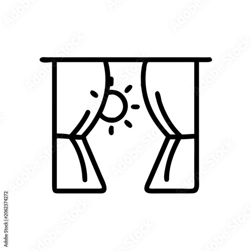 Window with curtains and sun icon sunrise morning daylight view sunshine rays bright light outdoors