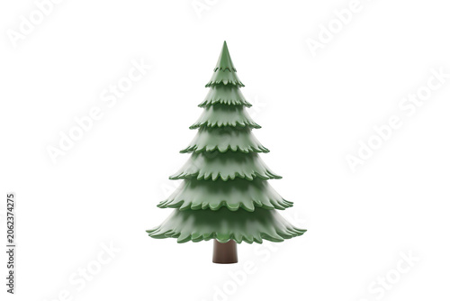 A 3 d rendered evergreen christmas tree with soft green needles and a brown trunk, isolated on a transparent background