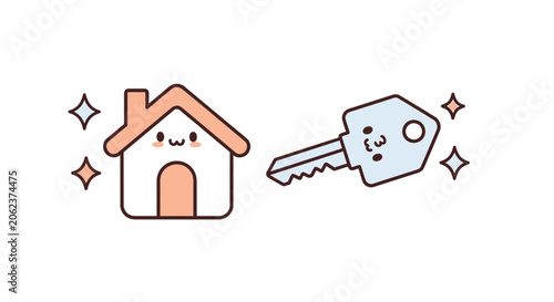 Cartoon house and key illustration for property and real estate concepts
