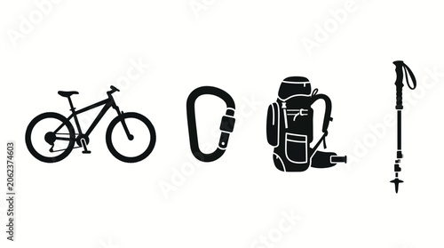Obraz na plátně Essential black silhouette icons for outdoor adventure and recreational sports e