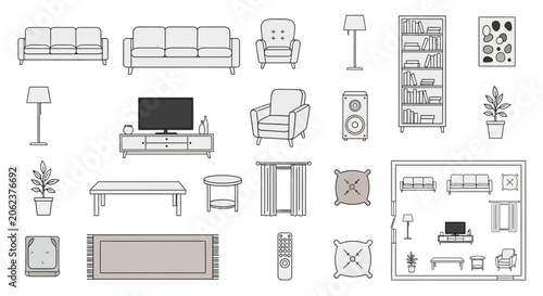 Εκτύπωση καμβά Living Room Furniture Icon Set