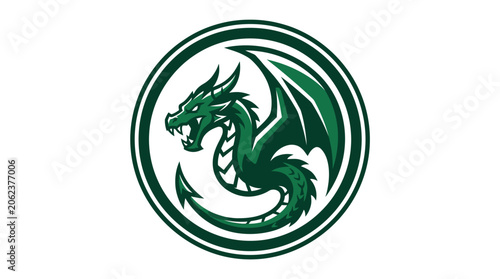 Minimalist green dragon logo in circular frame.