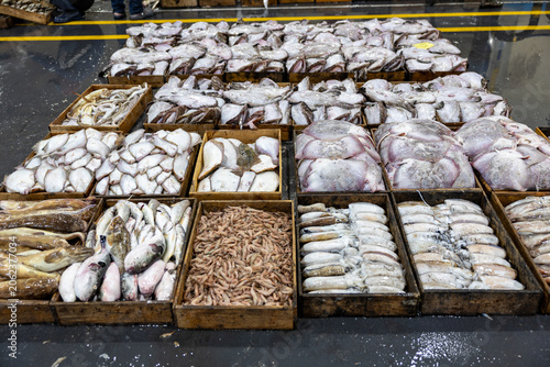 Bild auf Leinwand Fresh Fish Awaiting Auction at a Seafood Market