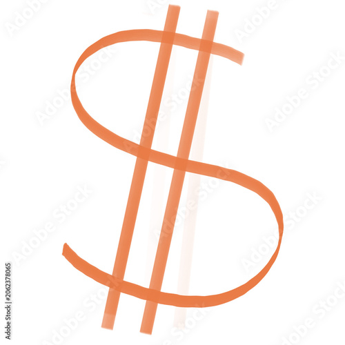 hand drawn dollar symbol orange brush stroke currency sign sketch isolated transparent background