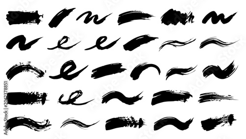 Foto Collection of various black brush strokes and swirls