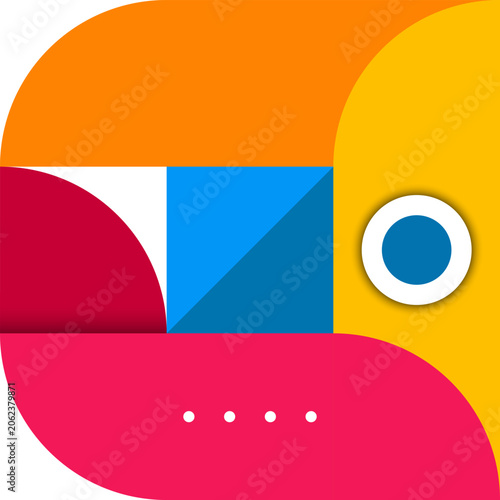 Abstract geometric background in Neo Memphis and Bauhaus style. Vibrant seamless pattern with rounded shapes, squares, and circles.