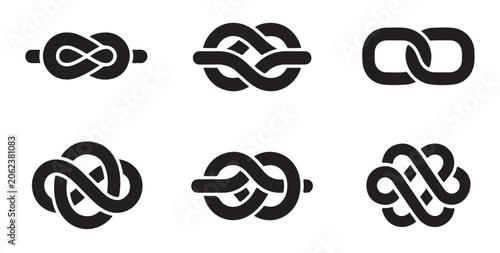 Fotografía Six different nautical knot icons representing strength and connection