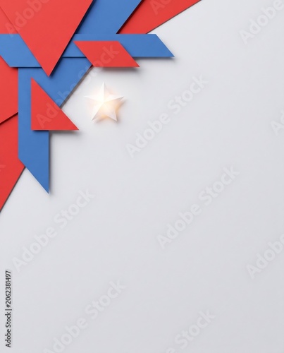 Patriotic background with red and blue geometric shapes and a star