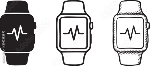 Vászonkép Three distinct black and white vector illustration icons displaying digital smar