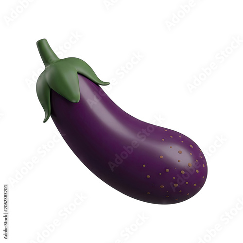 3D Rendered Eggplant with Green Stem