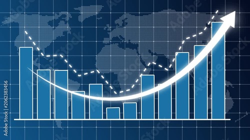 Business graph chart showing recovery with rising curved arrow after decline. Represents turnaround, revenue growth, financial improvement, market rebound, marketing, positive performance trends. 4k