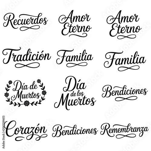 Día de Muertos & Familia Calligraphy Bundle – Tradición, Amor Eterno, Bendiciones, Corazón Designs, Spanish Typography Art, Mexican Cultural Festival Decorations