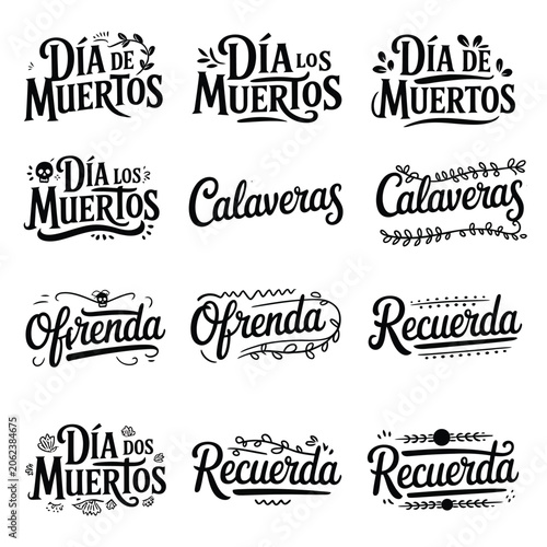 Día de los Muertos Hand Lettering Bundle – Calaveras, Ofrenda, Recuerda Designs for Day of the Dead, Spanish Typography Art, Mexican Cultural Festival Decorations,Spanish Typography Art, Mexican Cultu