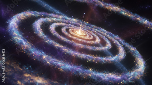 Spiral Galaxy in Deep Space with Bright Stars and Blue Nebula Background