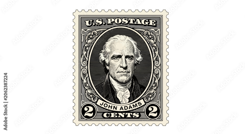 Obraz premium John Adams Historical Stamp Vector Design Template