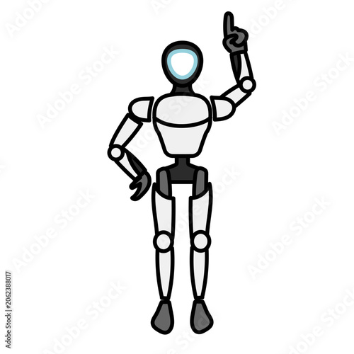 人差し指を上に立てて重要なポイントを指し示す白い人型ロボットのイラスト｜人工知能の解説やおすすめ情報の案内に最適なベクター素材