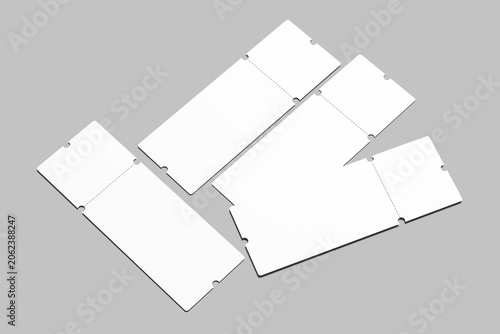 Foto Realistic Ticket Mockups on white 3D rendering