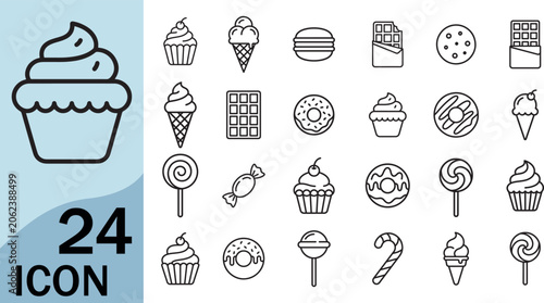 Tableau sur toile Sweets icon set vector illustration candy cupcake donut ice cream