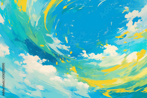 青空と雲を思わせる爽やかな抽象ペイント背景