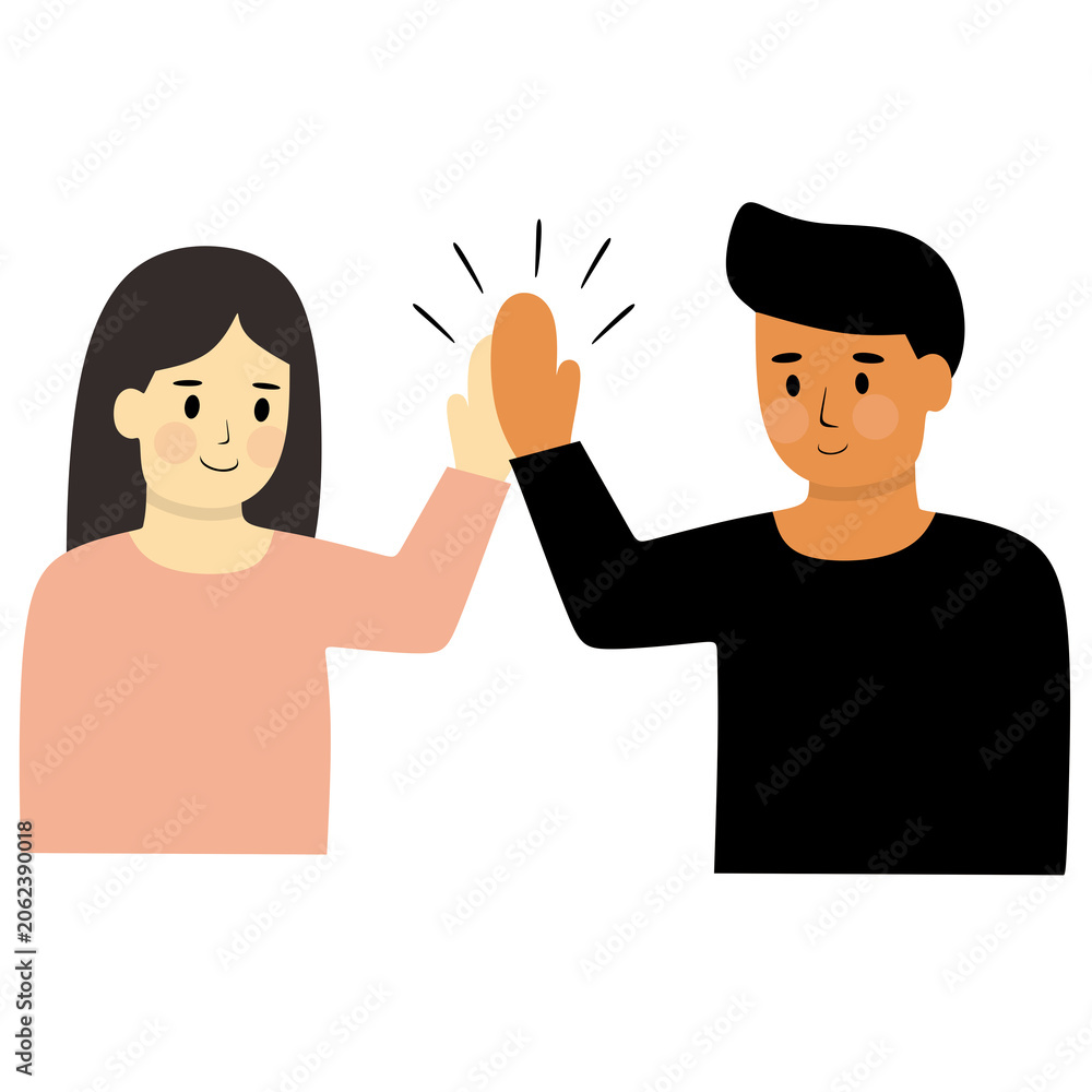 Fototapeta premium Couple give a high-five with joyful expressions