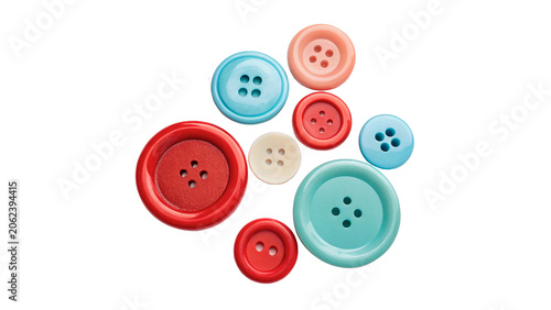 Quadro su tela Assorted colorful plastic sewing buttons of various sizes grouped together isola
