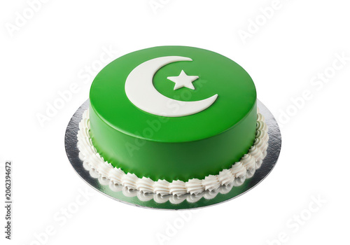 Green cake with white frosting and colorful sprinkles isolated PNG isolated on transparent background