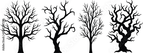 Foto Collection of bare tree silhouettes on white background for design use