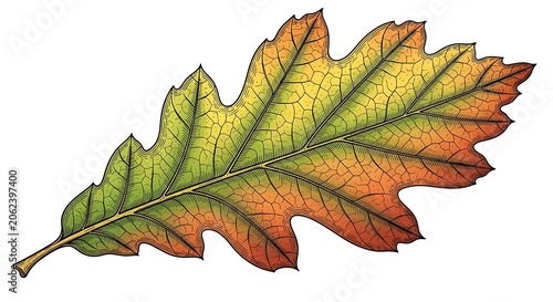 Colorful Autumn Oak Leaf with Green to Red Gradient