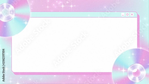 Pastel Cyber Y2K Party Background with Pop-up Window Frame and Rotating Holographic CDs animation