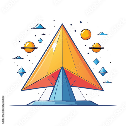 Flat design pyramid with sun and birds