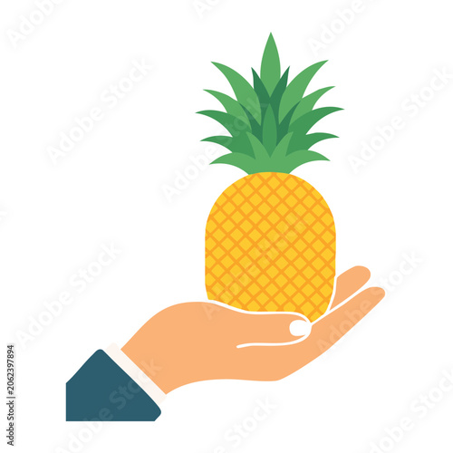 Flat design vector pineapple with green leaves