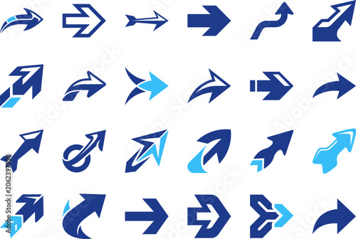 Dynamic arrow icon set blue direction pointers movement symbols for navigation and progress.