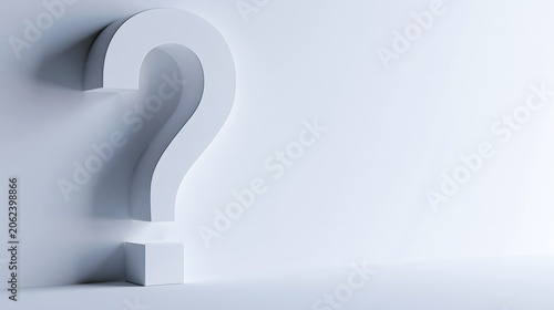 Conceptual background: Elegant minimalist interrogation mark with shadow and wide copy space