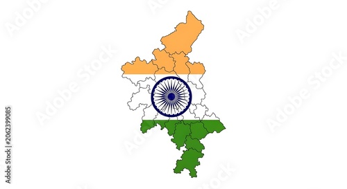 Colorful Map of India with Orange White Green Segments and Blue Wheel