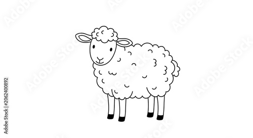 Cute Sheep Illustration Standing in Center