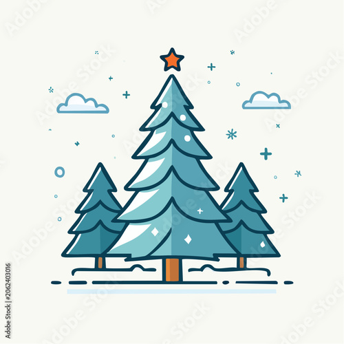 Stylized Christmas Trees with Star and Snowflakes
