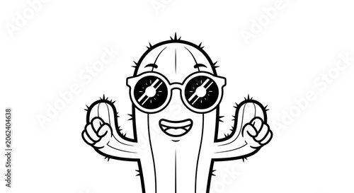 Fotografie Funny Cartoon Cactus Character Wearing Sunglasses, Thumbs Up