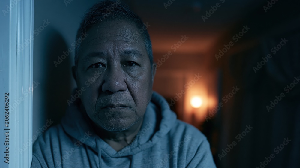 Fototapeta premium Sandwich Generation Middle Aged Thai Man Sleepless