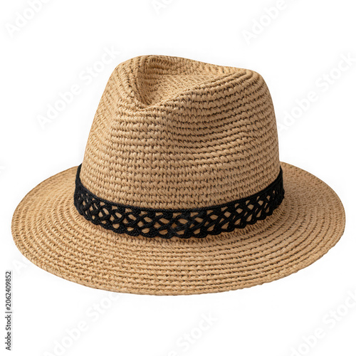Straw fedora hat with black band